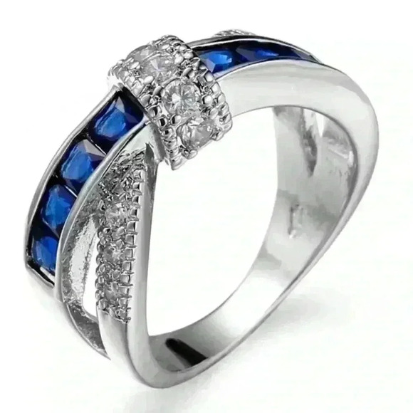 💎925 Silver Plated Antique Blue CZ Punk Party Cocktail Ring, GPMB1403 - Picture 1 of 1